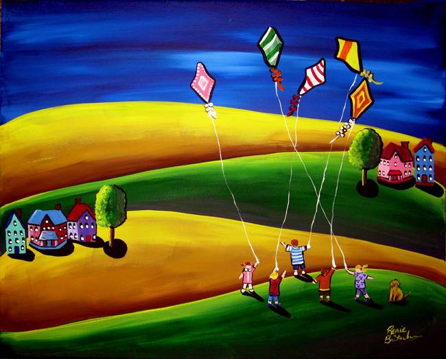 650x523 Stunning Kite Flying Painting Reproductions For Sale On Fine Art - Kite Flying Painting