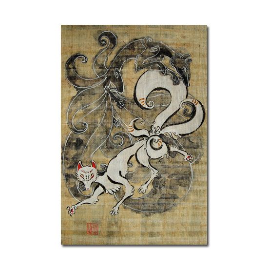 550x550 Two Japanese Kitsune Original Painting On By Maliceinunderlandart - Kitsune Painting