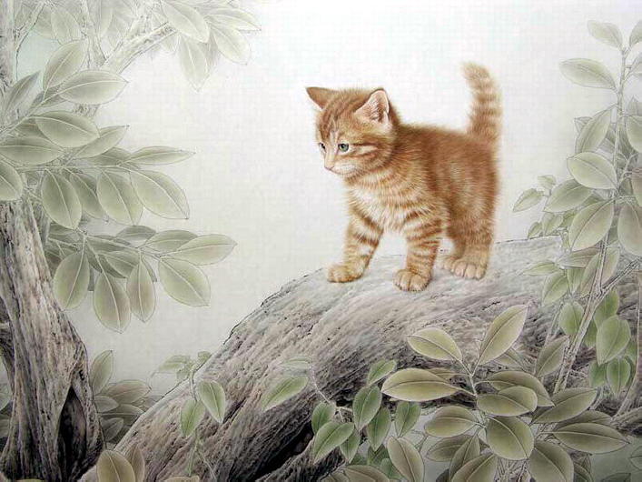 707x530 Kitten Paintings. Xing Chengai - Kitten Painting