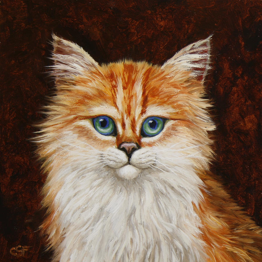 900x900 Happy Kitty Painting By Crista Forest - Kitty Painting