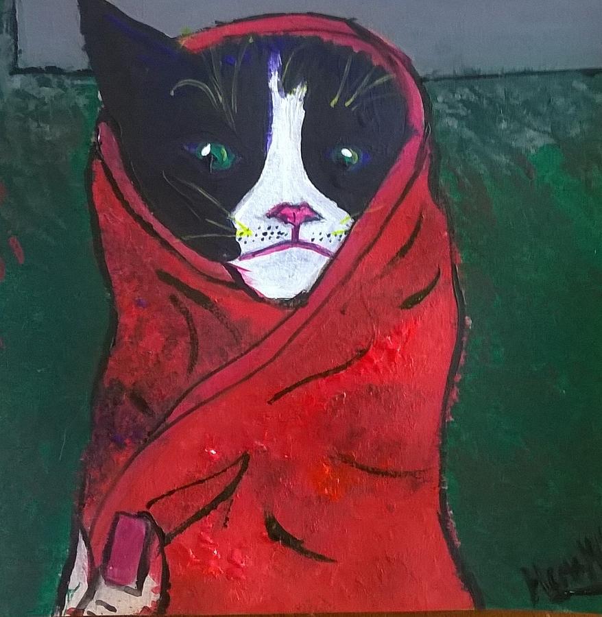 878x900 Mad Kitty Painting By Hema Melendez - Kitty Painting