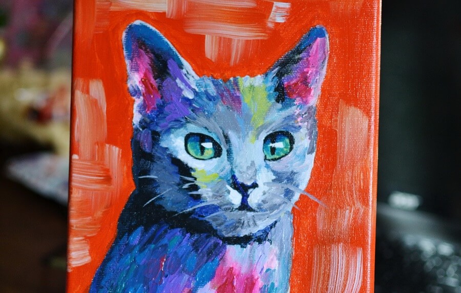 900x572 Cat Painting In Acrylics - Kitty Painting