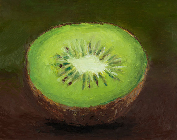 570x450 Original Oil Pastel Painting Of A Kiwi Fruit In A Upcycled - Kiwi Painting