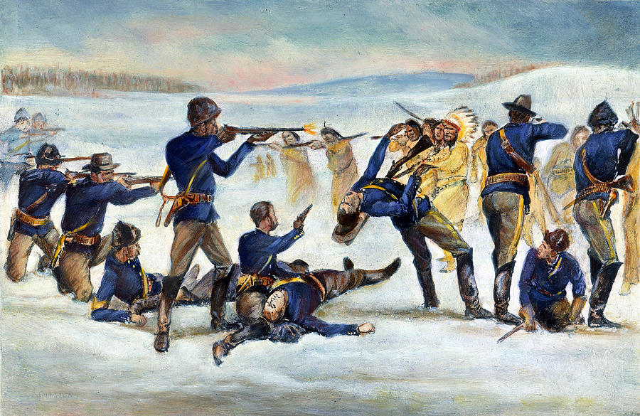 900x585 Wounded Knee Battle, 1890 Drawing By Granger - Knee Painting