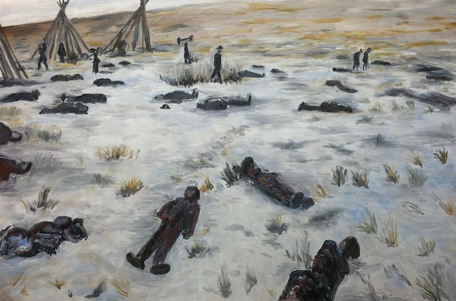 900x595 Wounded Knee Massacre 1890 Painting By Joe Ballone - Knee Painting
