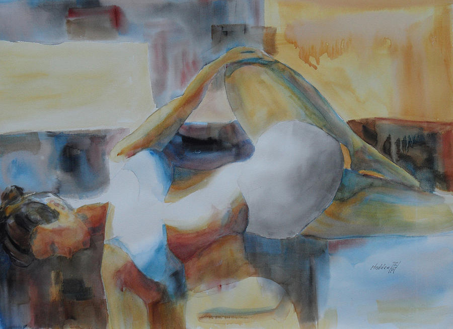 900x653 Yoga Bent Over Knee Twist Painting By Robert P Hedden - Knee Painting