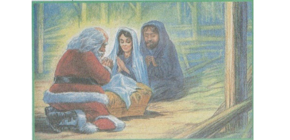 596x289 I Saw Santa Kneeling At The Manger - Kneeling Santa Painting