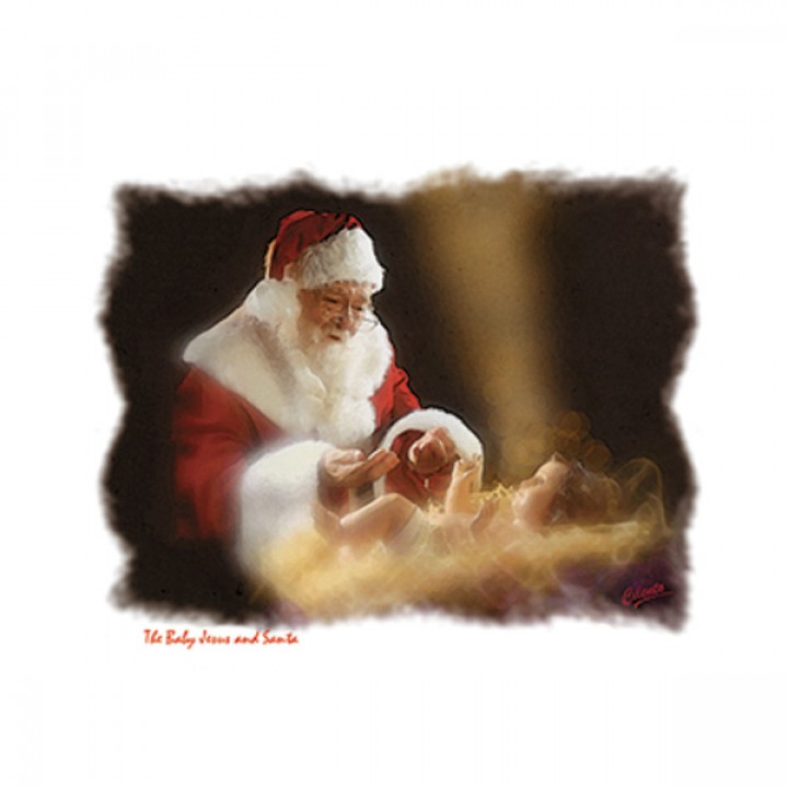 720x720 Adoring Santa Christmas Cards Leaflet Missal - Kneeling Santa Painting