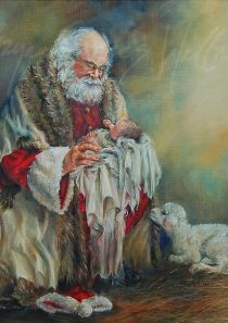 210x297 Christmas Decorations Forget, Santa And Angel - Kneeling Santa Painting