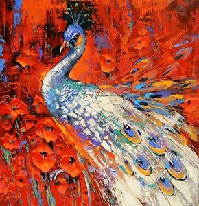 290x300 White Peacock - Knife Oil Painting