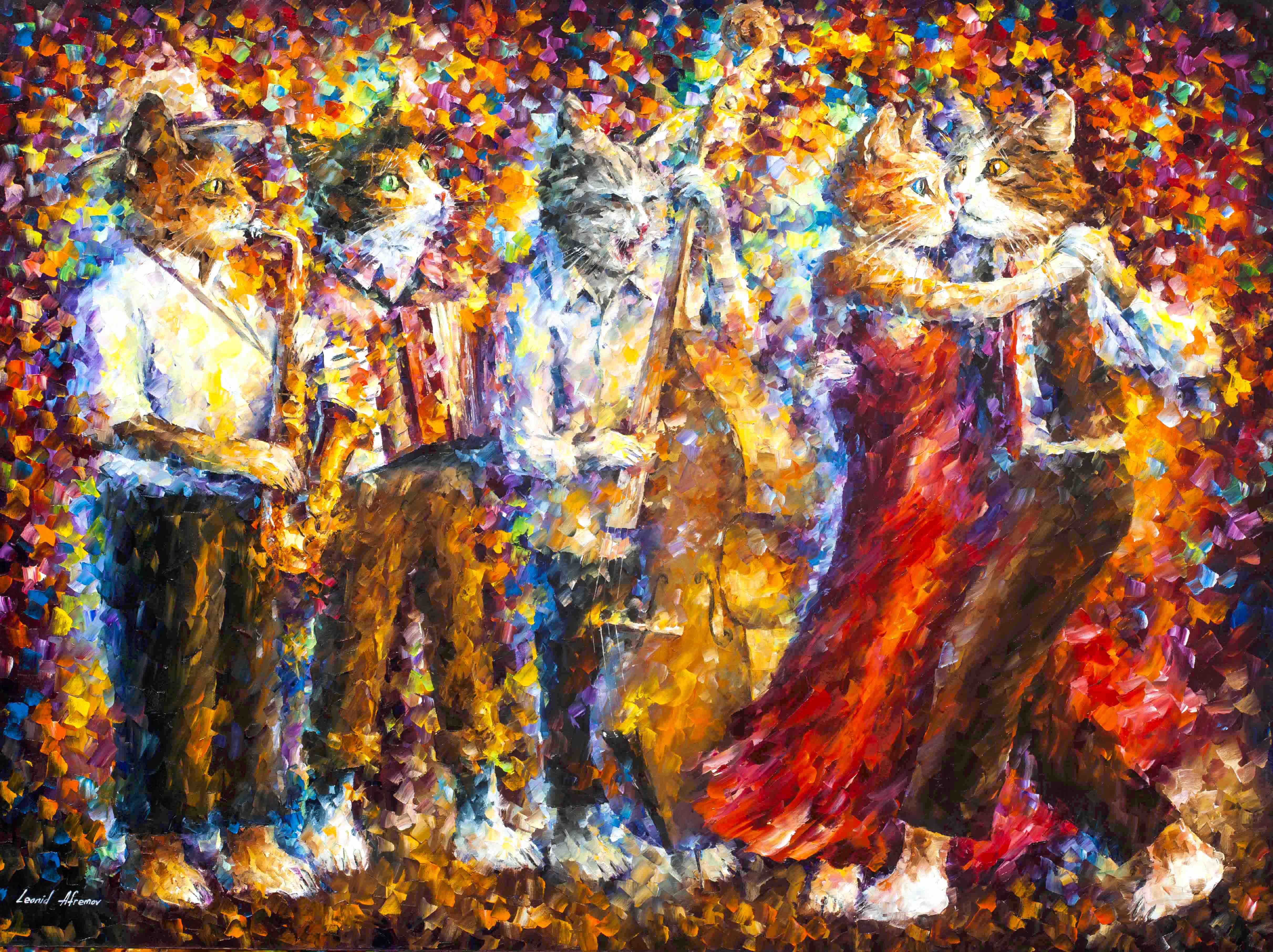 4845x3625 Cats Out Of Cuba - Knife Oil Painting