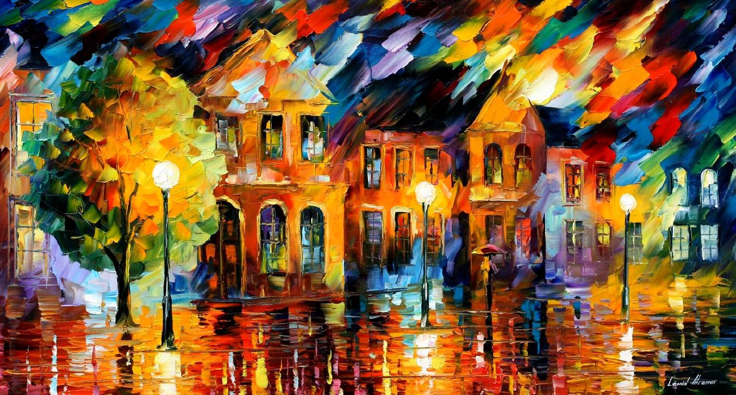 1485x797 Old Street Palette Knife Oil Painting On Canvas By Leonid - Knife Painting