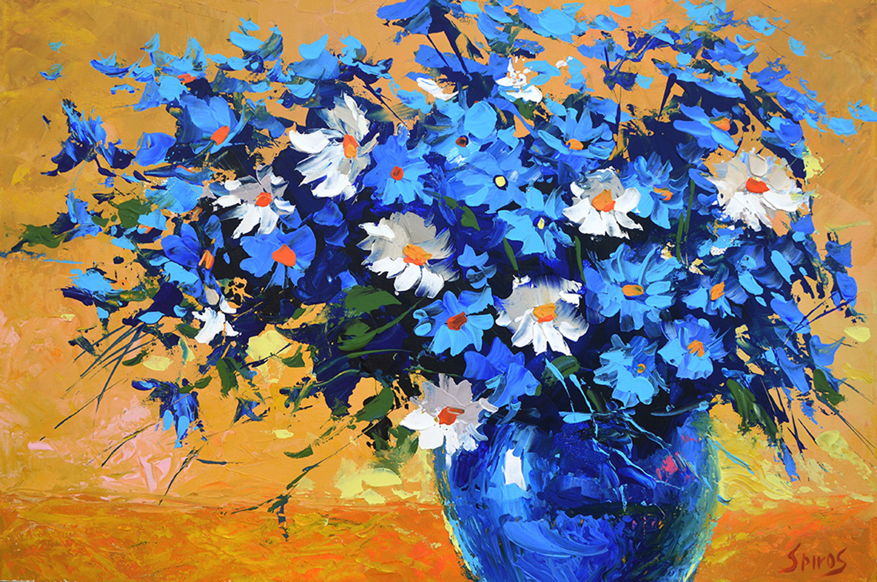 1807x1200 Bouquet Of Cornflowers - Knife Painting