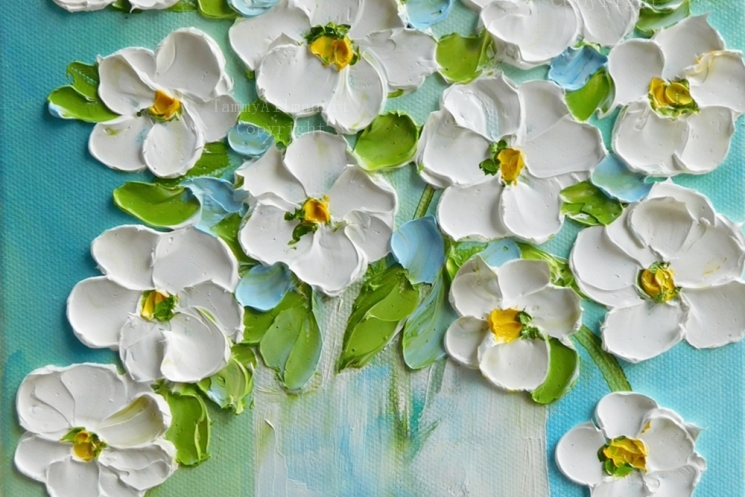 745x497 Daisy Oil Impasto Painting, Daisy Palette Knife Painting - Knife Painting