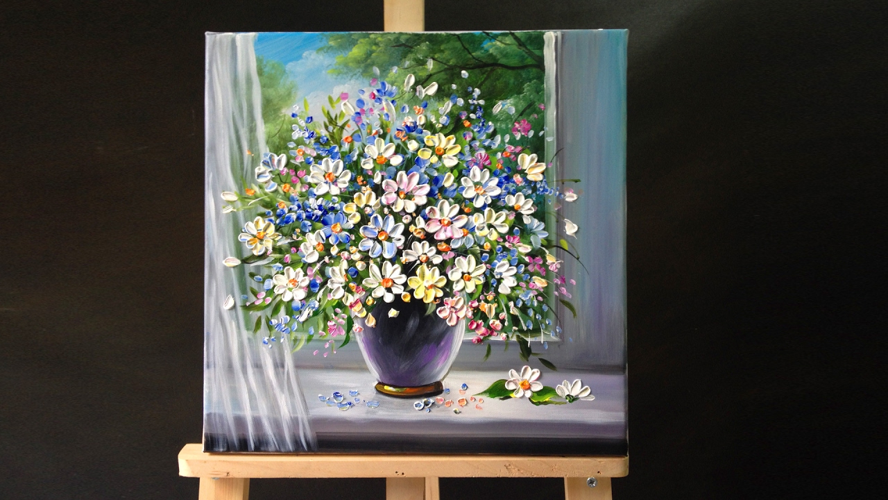 1280x720 Palette Knife Flower Painting - Knife Painting Flowers