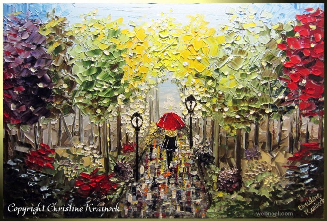 660x447 Park Flower Rain City Palette Knife Paintings 7 - Knife Painting Flowers