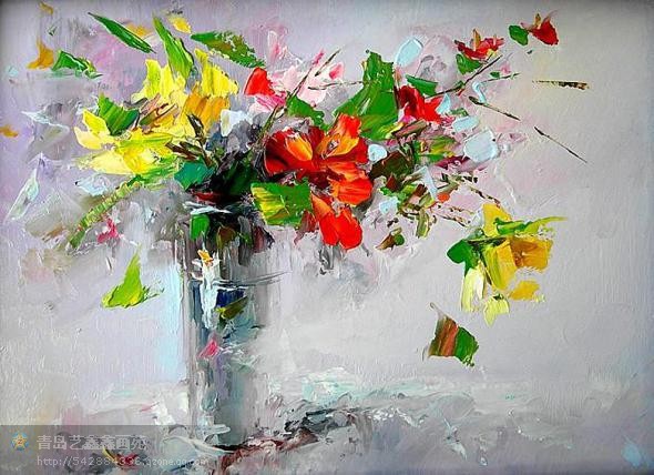 590x428 Free Shipping, Hand Painted Wall Art, Palette Knife Painting - Knife Painting Flowers