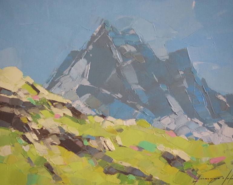 770x614 Saatchi Art Landscape, Switzerland Alps, Original Oil Painting - Knife Painting Landscape