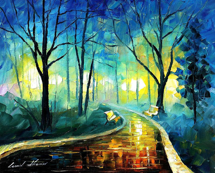 900x725 Blue Fog - Knife Painting Landscape