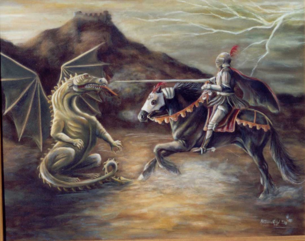 1011x800 Tribulation - Knight Vs Dragon Painting