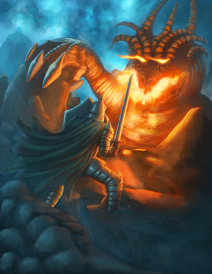 695x900 Daniel Lukas - Knight Vs Dragon Painting