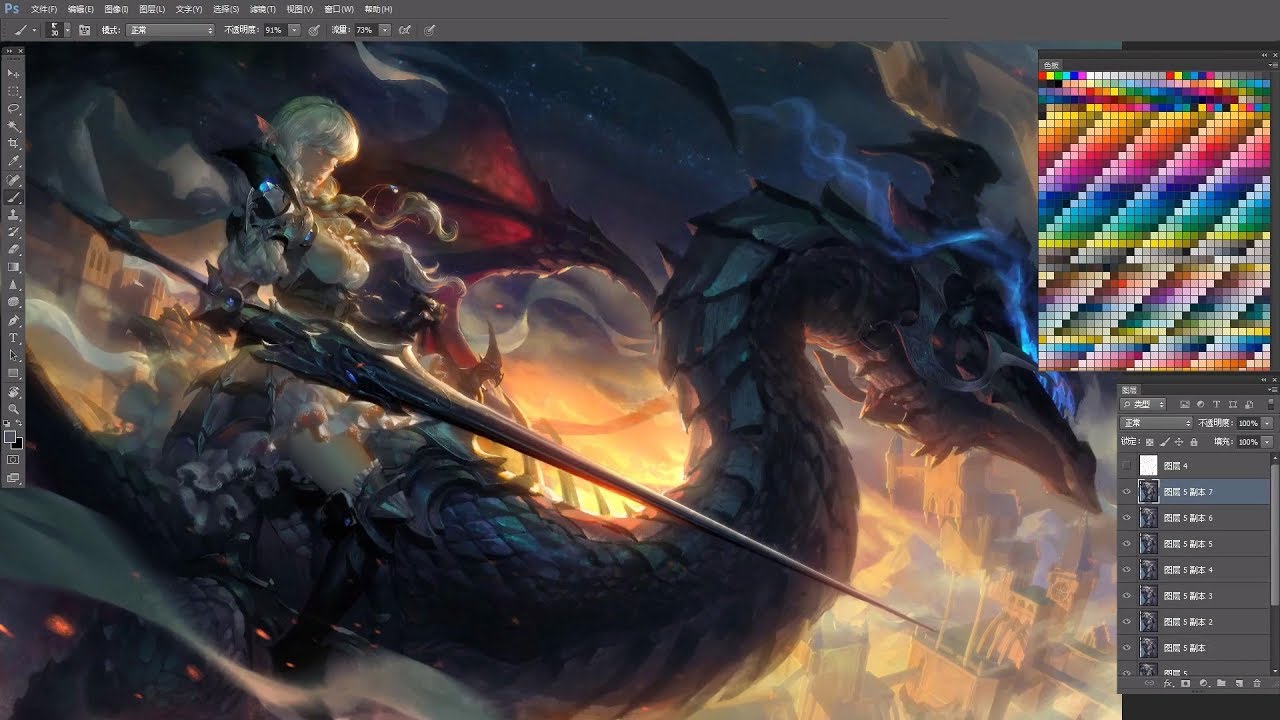 1280x720 Digital Painting - Knight Vs Dragon Painting