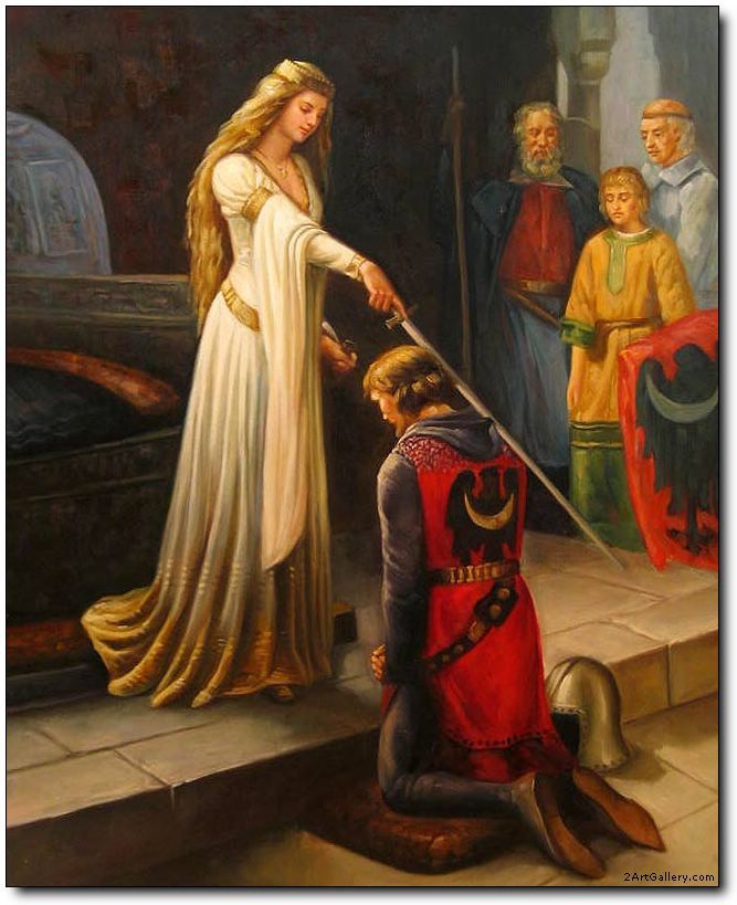 667x819 Knights Oil Painting,knight Oil Painting,the Accolade By Leighton - Knighting Painting