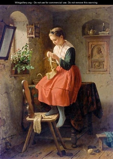 471x660 Girl Knitting By A Window - Knitting Painting