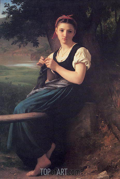463x686 La Tricoteuse (The Knitting Girl) Bouguereau Painting - Knitting Painting