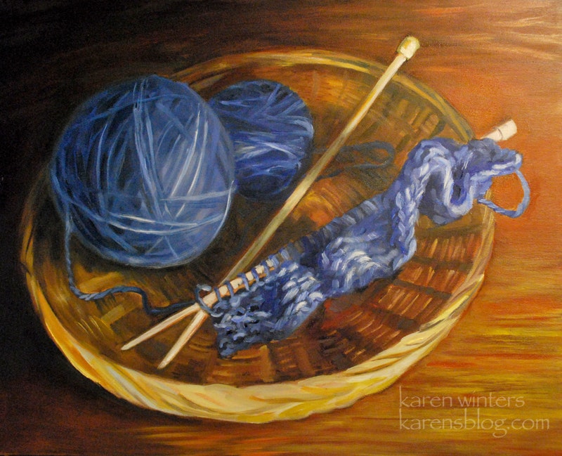 800x649 The Knitting Basket Still Life Oil Painting - Knitting Painting