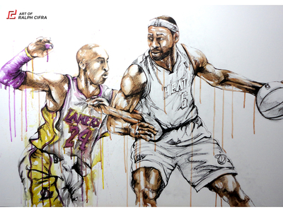 400x300 Kobe Bryant Vs Lebron James (Acrylic Painting) By Ralph Cifra - Kobe Painting