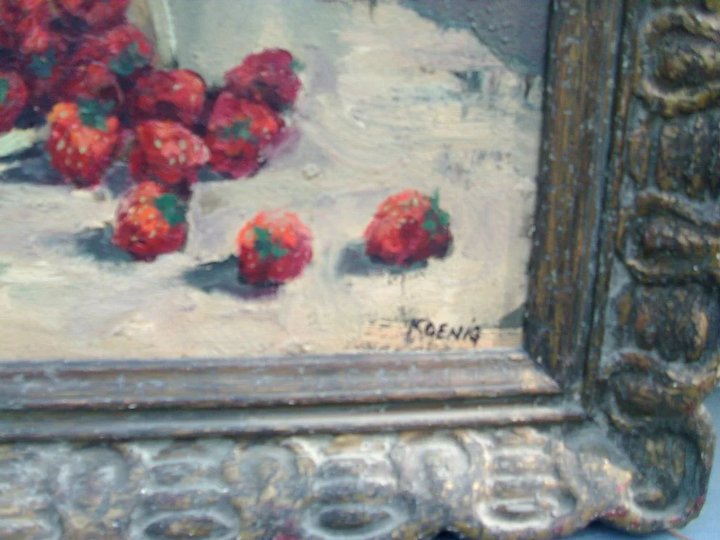 720x540 Oil Painting Fruit Still Life Box Of Strawberries In Fine Frame - Koenig Painting