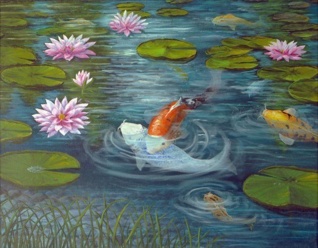 640x500 Koi (Lois Smith) - Koi Fish In Pond Painting