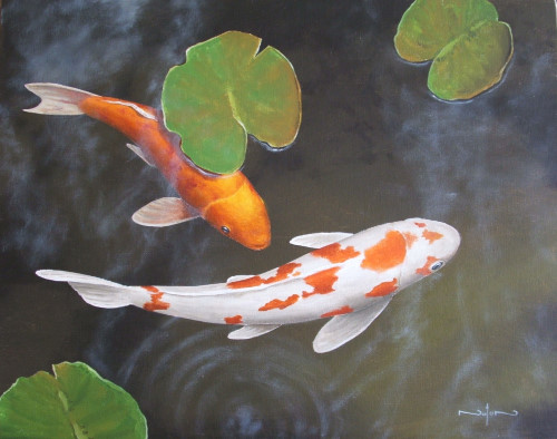 500x394 How To Paint A Koi Pond In Oil - Koi Fish Oil Painting