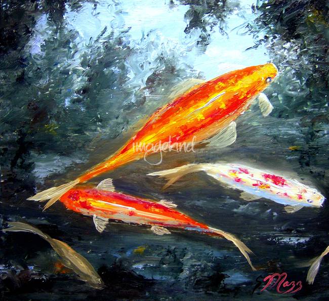 650x595 Koi Fish Oil Painting By Mazz Original Paintings - Koi Fish Oil Painting