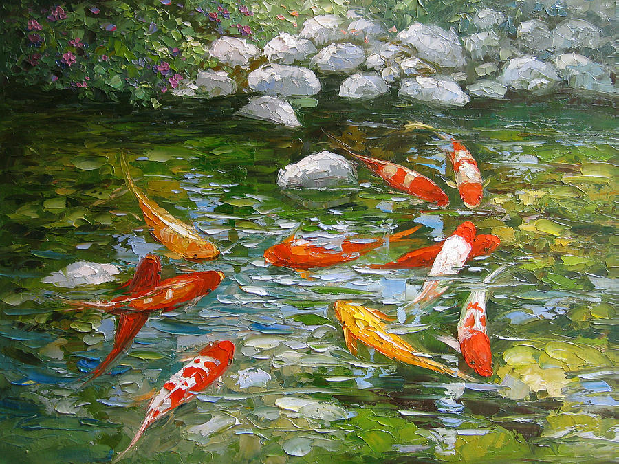900x675 Palette Knife Oil Painting Koi Fish Painting By Enxu Zhou - Koi Fish Oil Painting