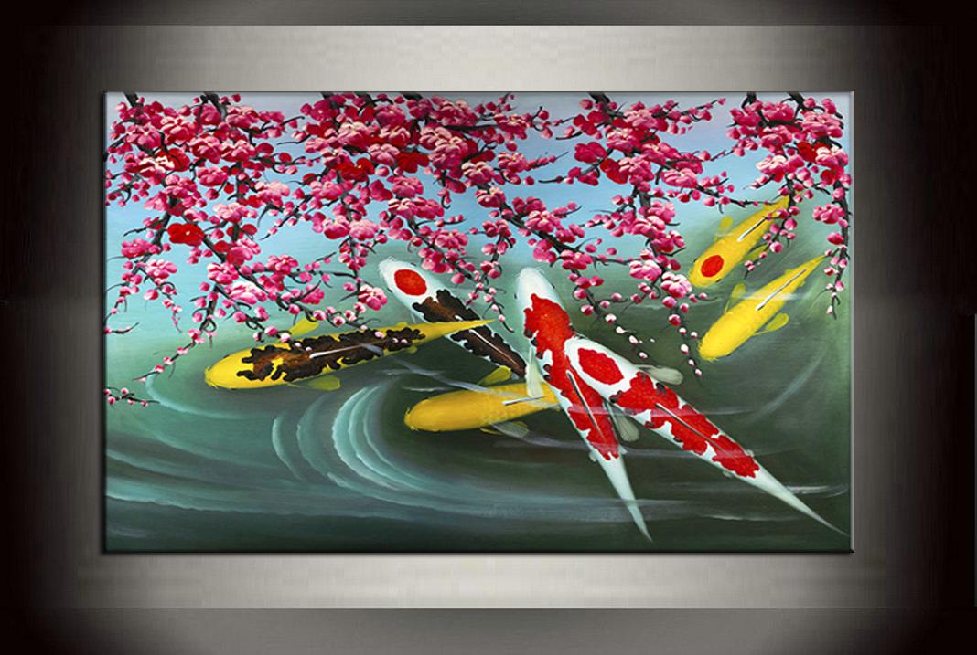 1068x717 2018 Feng Shui Koi Fish Fish Art Painting Wall Art Abstract Canvas - Koi Fish Painting