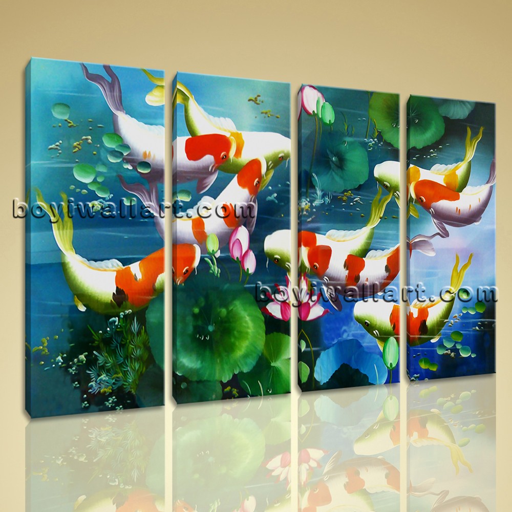 1000x1000 Large Koi Fish Painting Feng Shui Contemporary Canvas Wall Art - Koi Fish Painting