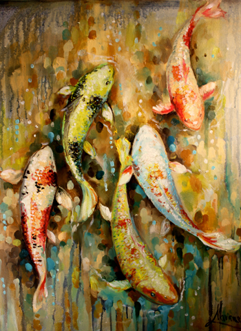 350x481 Koi Fish Painting Golden Water Art Studio - Koi Fish Painting