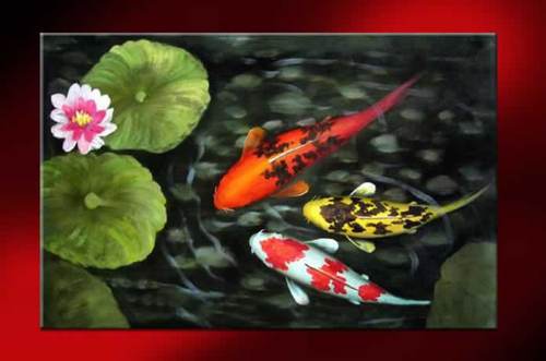 500x331 Koi Fish Canvas Art Modern Contemporary Abstract Painting Framed - Koi Fish Painting On Canvas