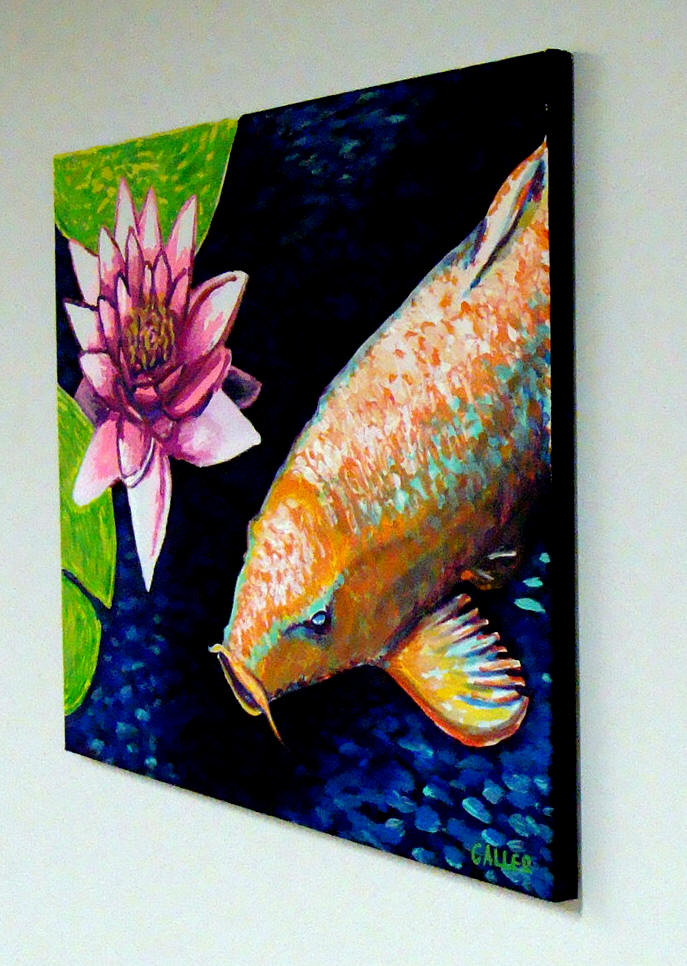 687x966 Koi And Lotus Primitive Abstract Folk Art Painting - Koi Fish Painting On Canvas
