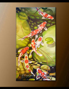 233x300 Large Abstract Oil Painting Modern Feng Shui Zen Wall Art Canvas - Koi Fish Painting On Canvas