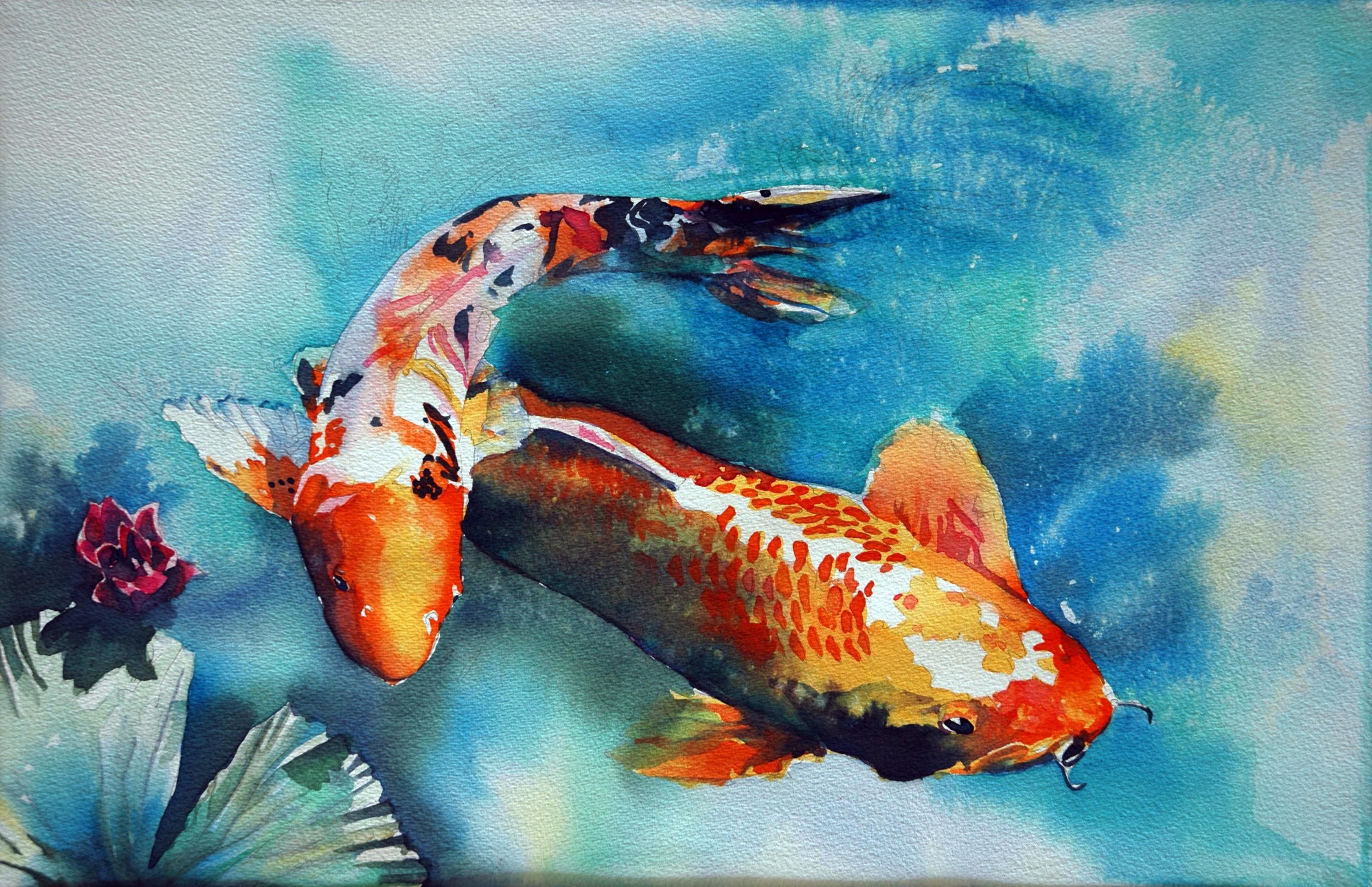 2984x1930 Batik Style Watercolor Technique - Koi Fish Painting Watercolor