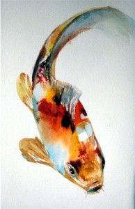 194x300 Original Watercolor Painting Koi Fish Gold Fish Sea Children Room - Koi Fish Painting Watercolor