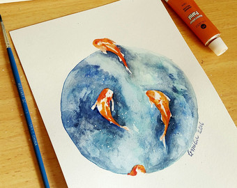 340x270 Original Watercolor Painting Koi Fish Gold Fish For Children - Koi Fish Painting Watercolor