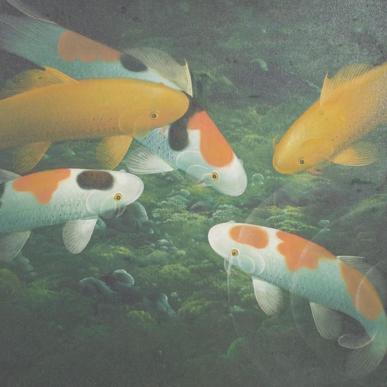 768x768 Koi Fish Pond Oil Painting On Canvas - Koi Fish Pond Painting