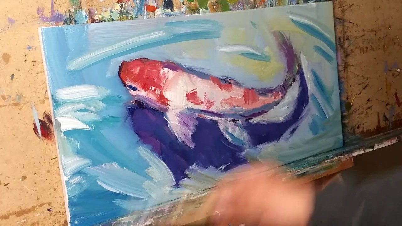 1280x720 Koi Pond Fish Impressionist Oil Painting Demo! Artist Jose - Koi Fish Pond Painting