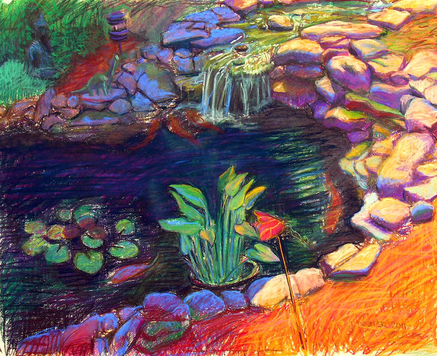 900x733 Koi Pond Painting By David Dozier - Koi Fish Pond Painting