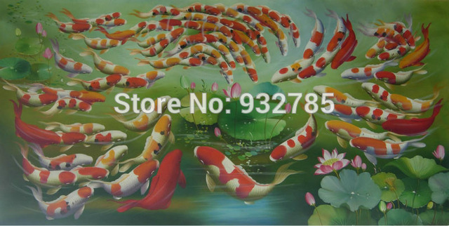 640x322 Koi Fish Family ,100%hand Painted Modern Oil Painting Feng Shui - Koi Fish Pond Painting