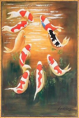 270x400 Original Painting Koi Fish Pond Aquarium Koi Carp Oil Painting - Koi Fish Pond Painting